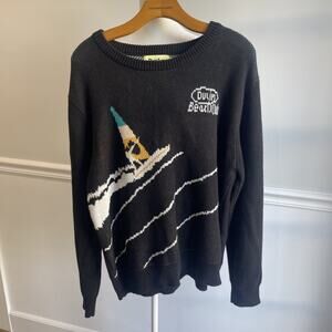Duvin Beach Club Sweater Adult XL Black Windsurf Crew Cotton Knit Yacht Coastal